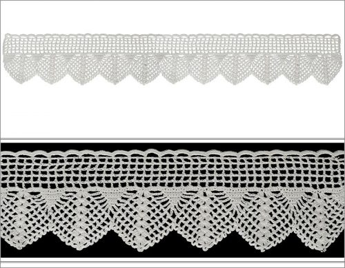 Dantelin üst bölümü sık iğne tekniğiyle dalgalı kalın tek sıra olarak örülmüştür. İkinci bölüm simetrik üst üste karaler şeklinde örülmüştür. Üçüncü bölüm örümcek yuvası ve ağları gibi örülmüştür. Dantelin sarkan uç kısmı sık iğne tekniğiyle üçgen şeklinde örülmüştür.