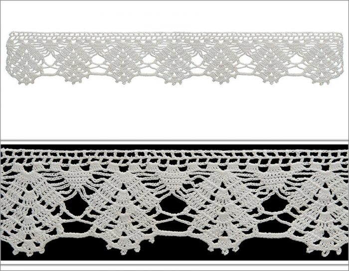 Dantelin üst sıralarında tekli trabzan tekniği kullanılmıştır. Orta bölümde zincir dikiş v sık iğne tekniğiyle örümcek yuvası ve ağı görünümlü örgü yapılmıştır. Sarkan bölümde ise yukarıdan aşağıya doğru daralan yelpaze görünümlü örgü yapılmıştır.