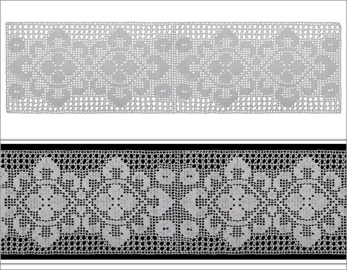 Dört yapraklı yonca motifin dışı altıgen şeklinde geometrik desenle çevrelenmiştir. Desenlerin dış kenarlarına irili ufaklı ay şeklinde süslemelerle tasarım tamamlanmıştır.