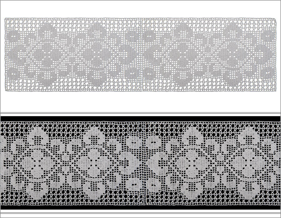 Dört yapraklı yonca motifin dışı altıgen şeklinde geometrik desenle çevrelenmiştir. Desenlerin dış kenarlarına irili ufaklı ay şeklinde süslemelerle tasarım tamamlanmıştır.