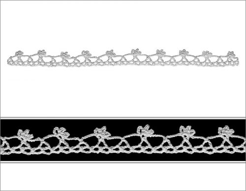 Kenar dantelin tüm desen çalışmalarını tek sırada örülmüş tarzda tasarlanmıştır. Üçgen şeklinde yapılan temel motifin bir tanesinin ucuna üçlü süsleme yapılıp yanında bulunan üçgene herhangi bir süs örülmemiştir. Desen aynı işlemin tekrarı ile örülmektedir.