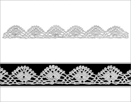 Dantelde minik üçgenler asimetrik olarak süslenmiştir. Dolgulu üçgenlerin aralarına yelpaze görünümlü dilimli model çalışmaları yapılmıştır.