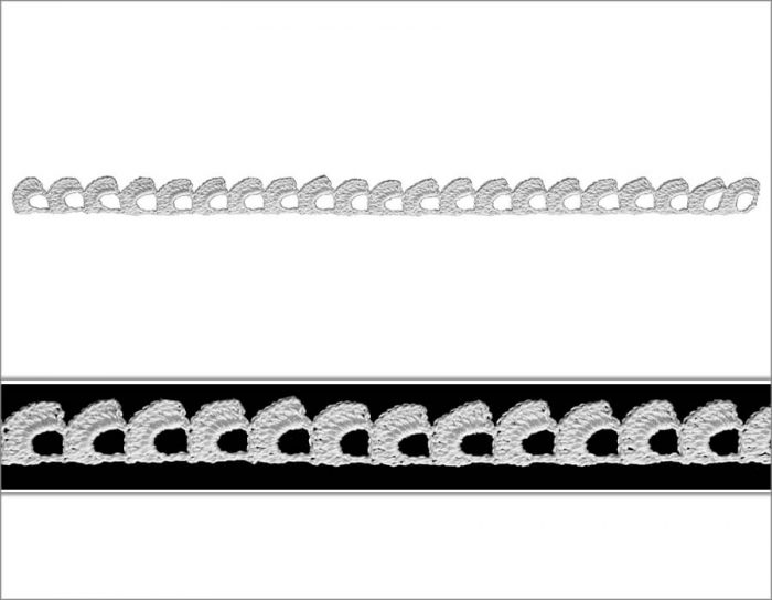 Dantelin motifi iki sırada örülmektedir. İlk sırada kafes şeklinde boşluklardan oluşan dantelin zemini oluşturulmaktadır. İkinci sırada ise yuvarlak yarım dolgularla model tamamlanmıştır.