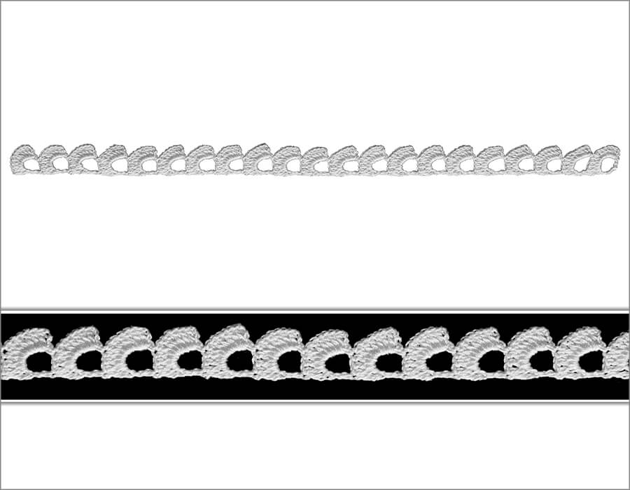 Dantelin motifi iki sırada örülmektedir. İlk sırada kafes şeklinde boşluklardan oluşan dantelin zemini oluşturulmaktadır. İkinci sırada ise yuvarlak yarım dolgularla model tamamlanmıştır.