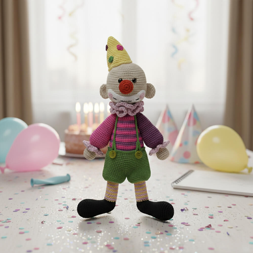 Renkli El Yapımı Amigurumi Palyaço - Özel Tasarım Örgü Oyuncak ve Dekoratif Figür - Görsel 5